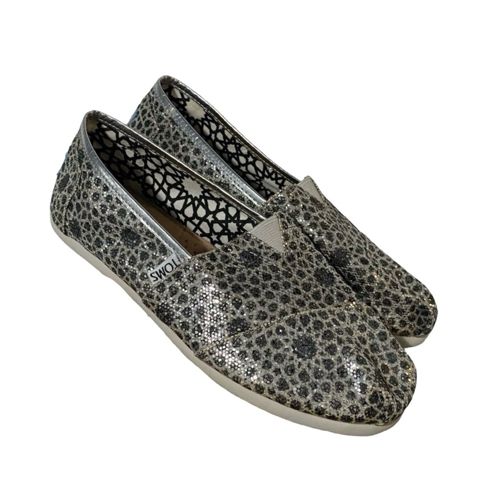 NWOT TOMS Glittery Silver Slip On Shoes